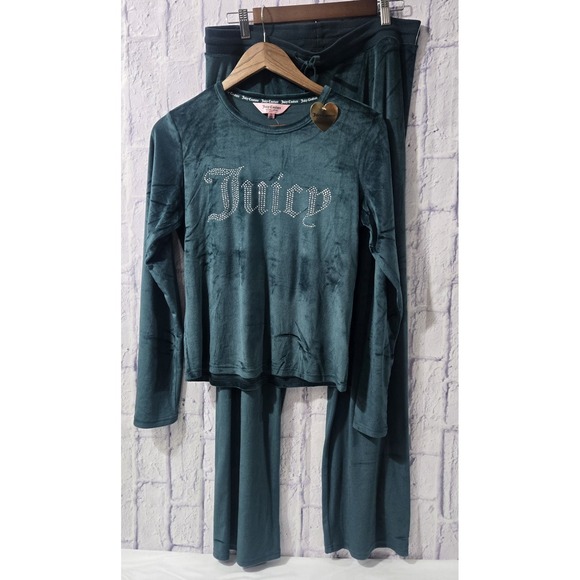 NWT Juicy Couture Sleepwear Set Womens Large Green Velour Rhinestone - Picture 2 of 5